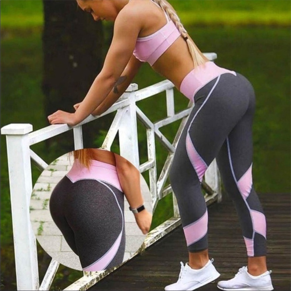 Women’s Pink and Grey Leggings - Picture 2 of 3